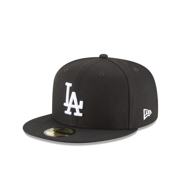 New Era 59Fifty Los Angeles Dodgers Fitted Hat, Size 7 1/2- Black/White MLB Cap - Picture 1 of 7